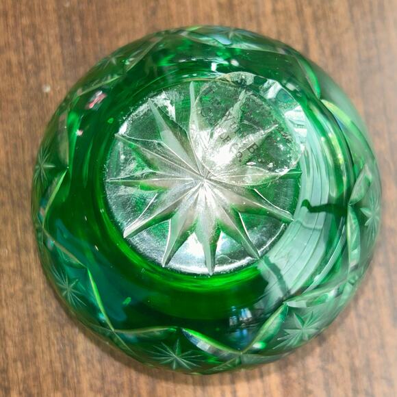 Vintage Art Glass Crystal Green Cut to Clear candle holder white barn candle co. - Picture 6 of 9